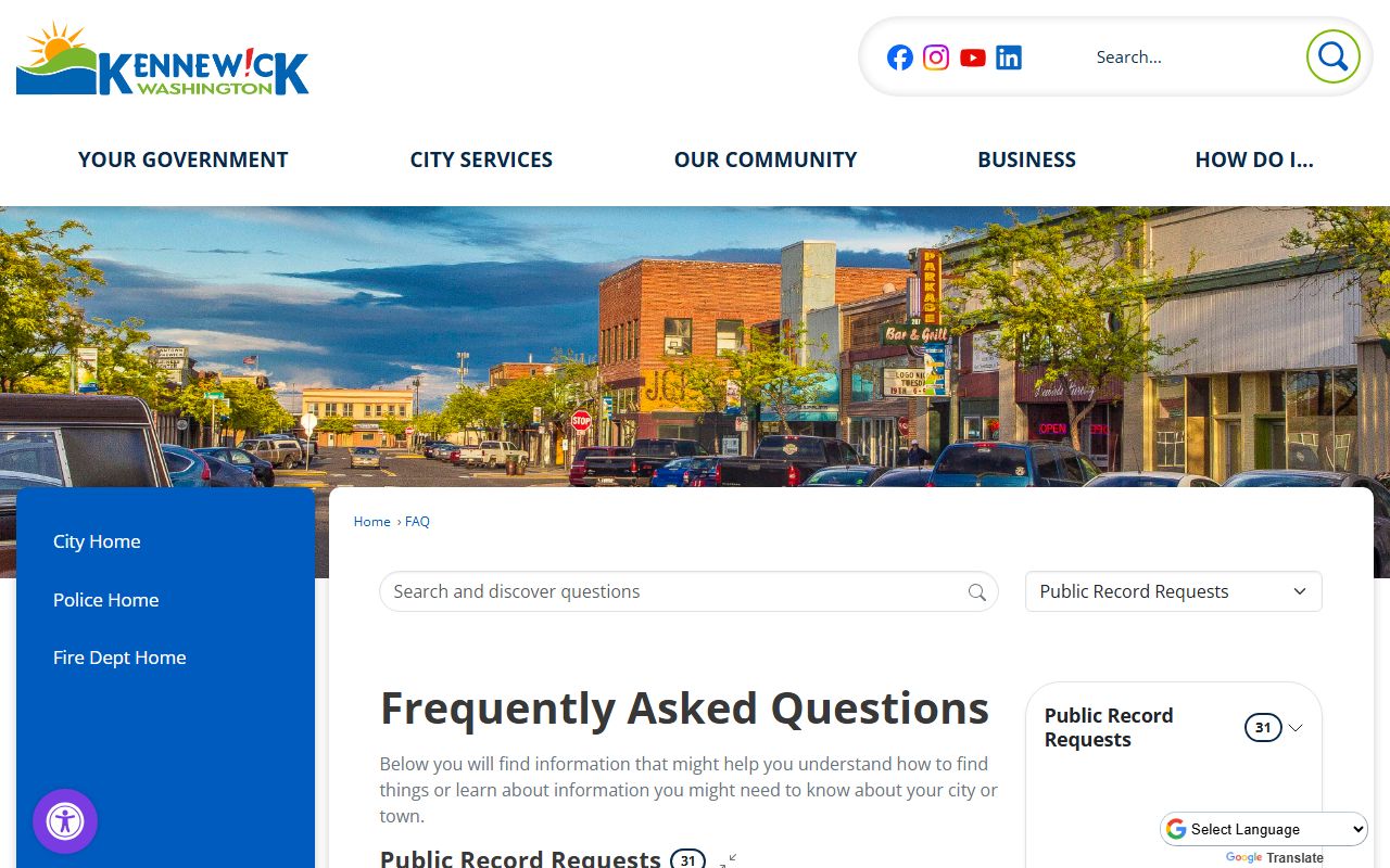 Kennewick BWC FAQ page showing how to request police body camera footage for Kennewick cases
