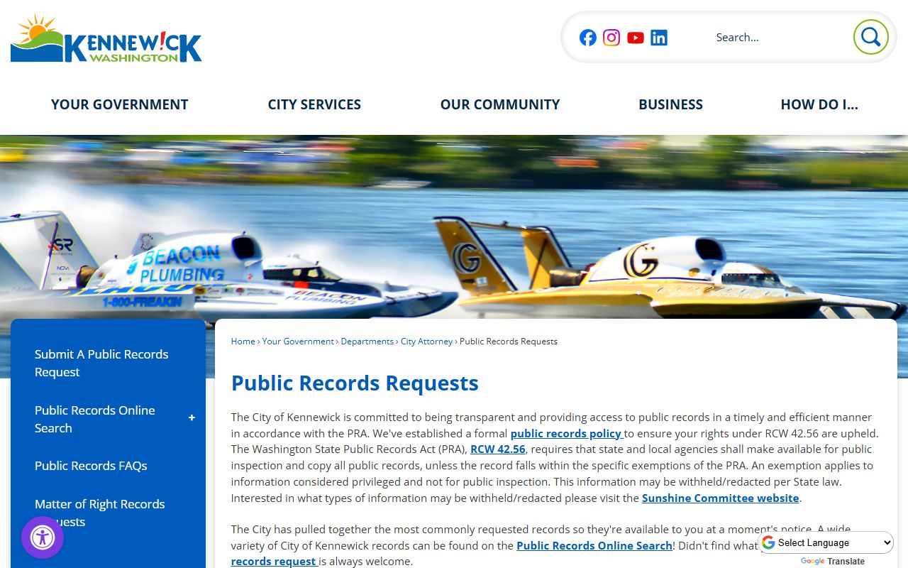 Kennewick public records requests page for accessing city records separate from court docket files