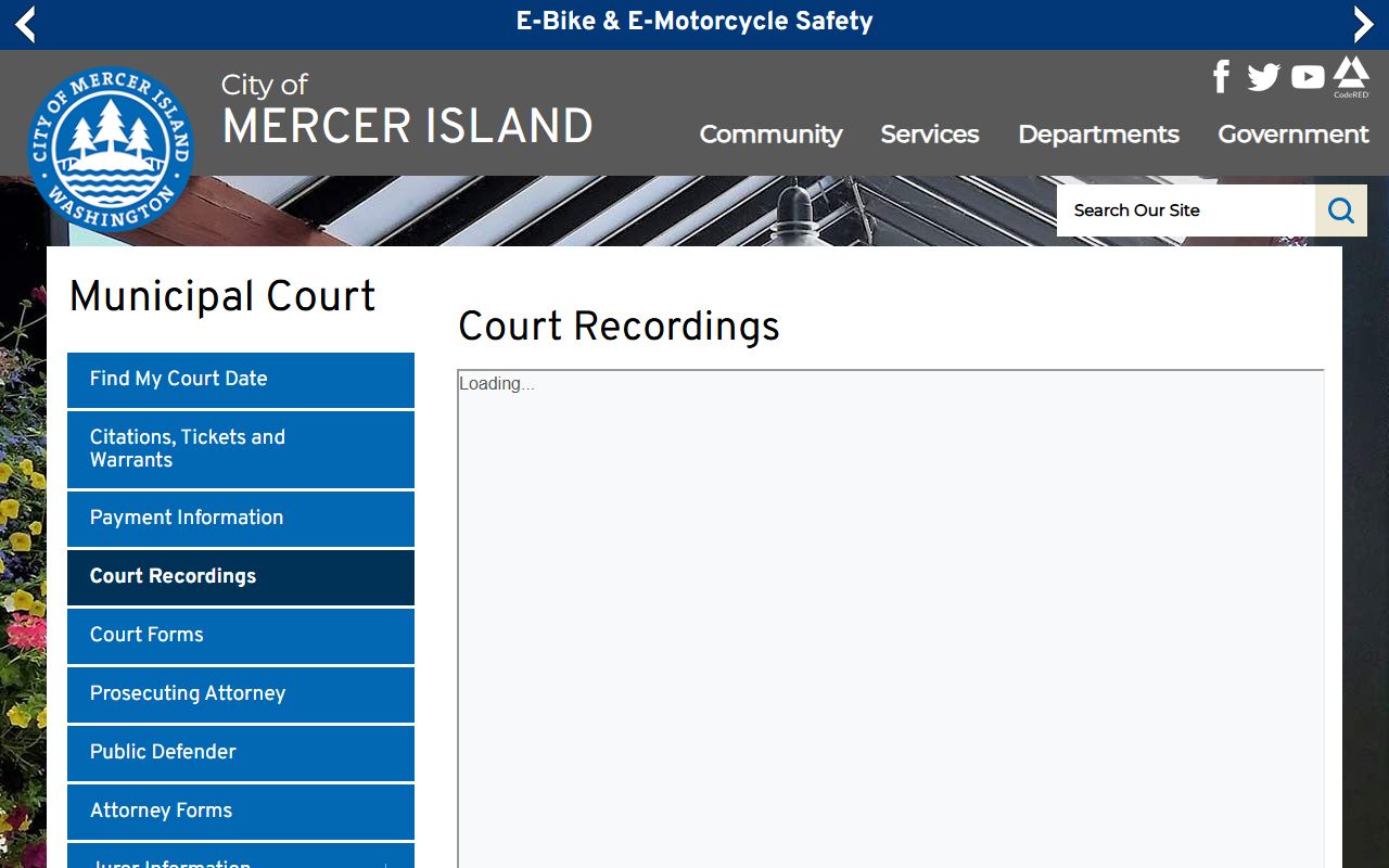 Mercer Island court recordings request page