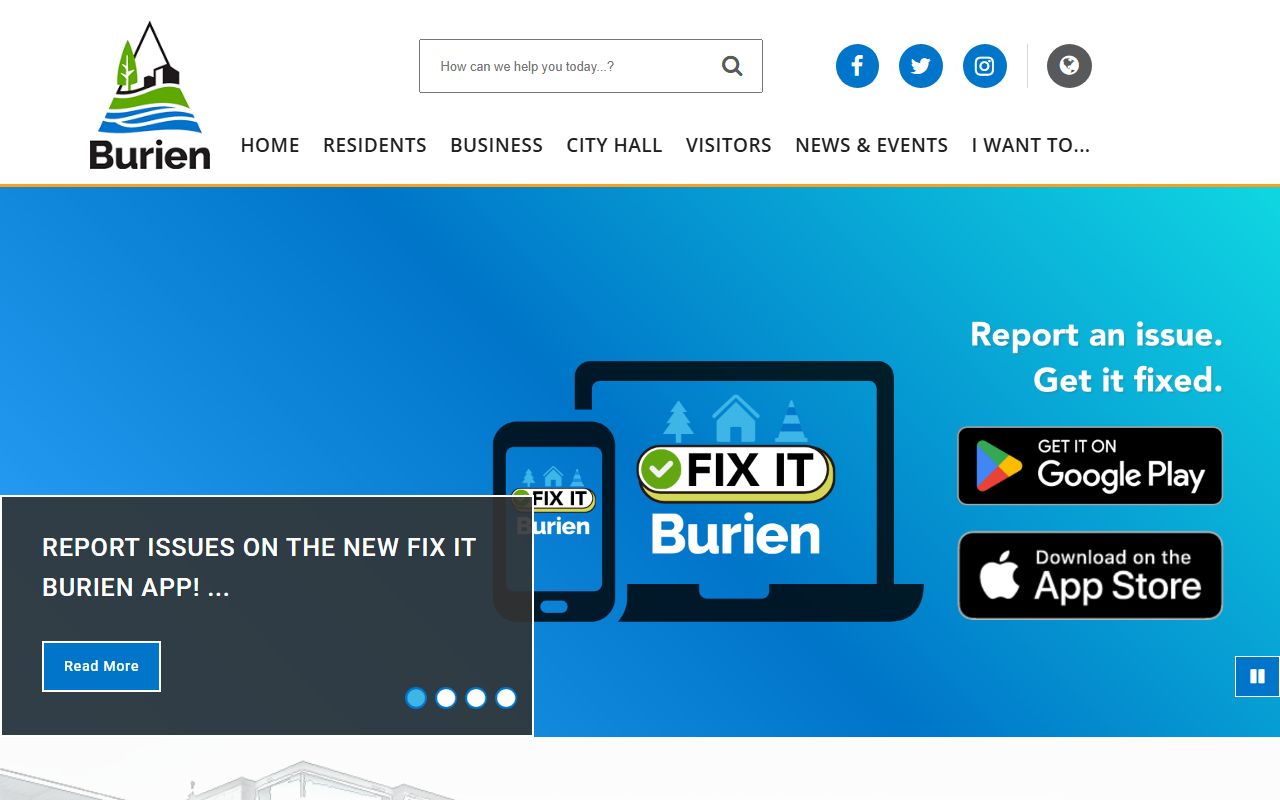 Burien city homepage showing links to court docket and public records resources