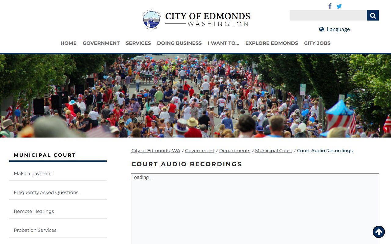 Edmonds court audio recordings page for accessing court docket hearing records
