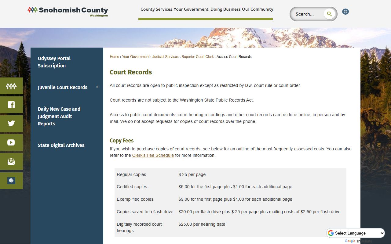Snohomish County access court records page for Edmonds court docket filings