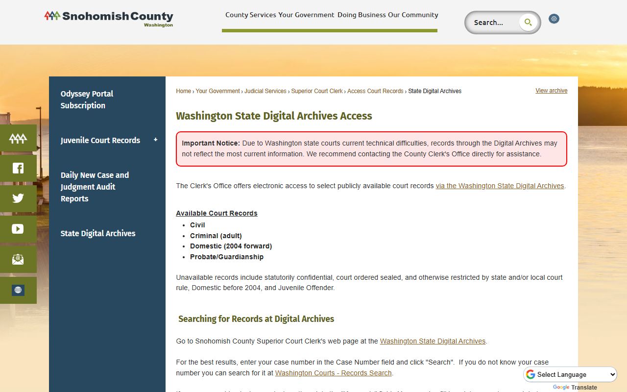 Snohomish County Digital Archives guide for accessing Edmonds court docket records online