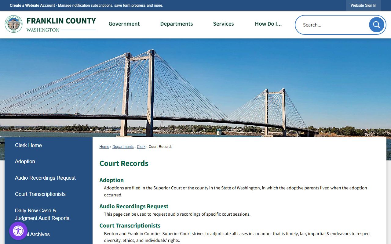 Franklin County court records page with statewide case search link for Pasco area cases
