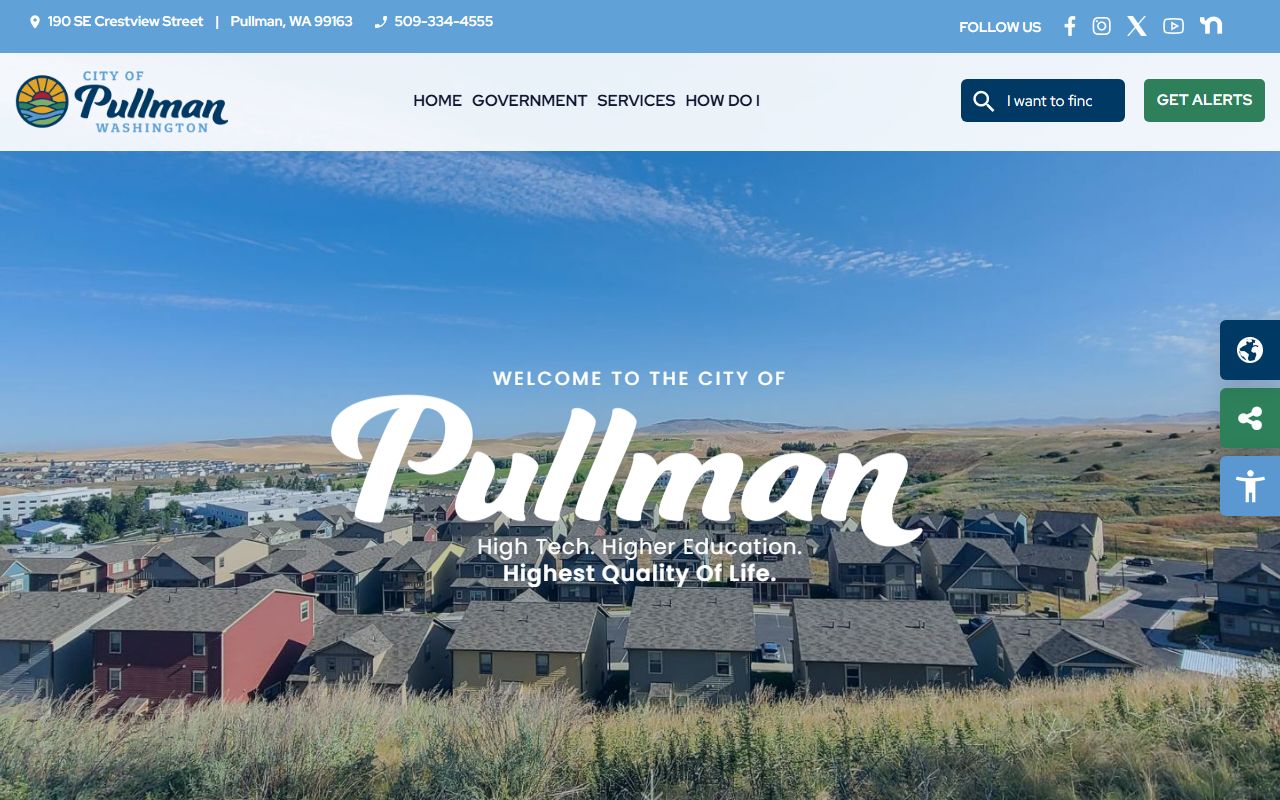 City of Pullman homepage with municipal court and court record links