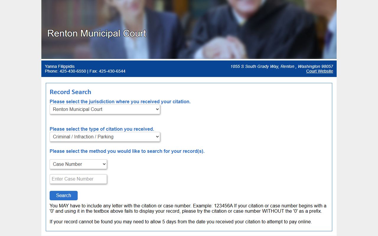 Renton nCourt online payment and case search portal