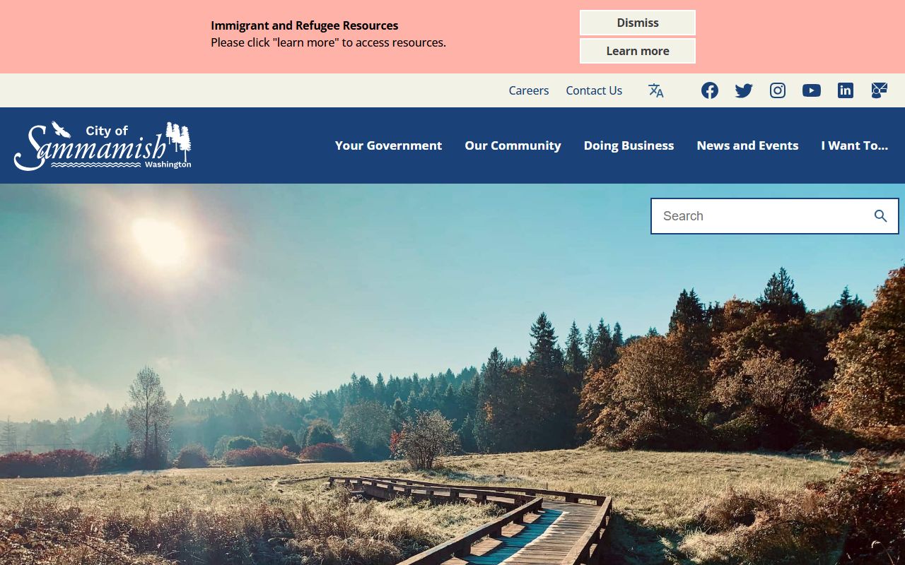 Sammamish city homepage with links to government services and public records