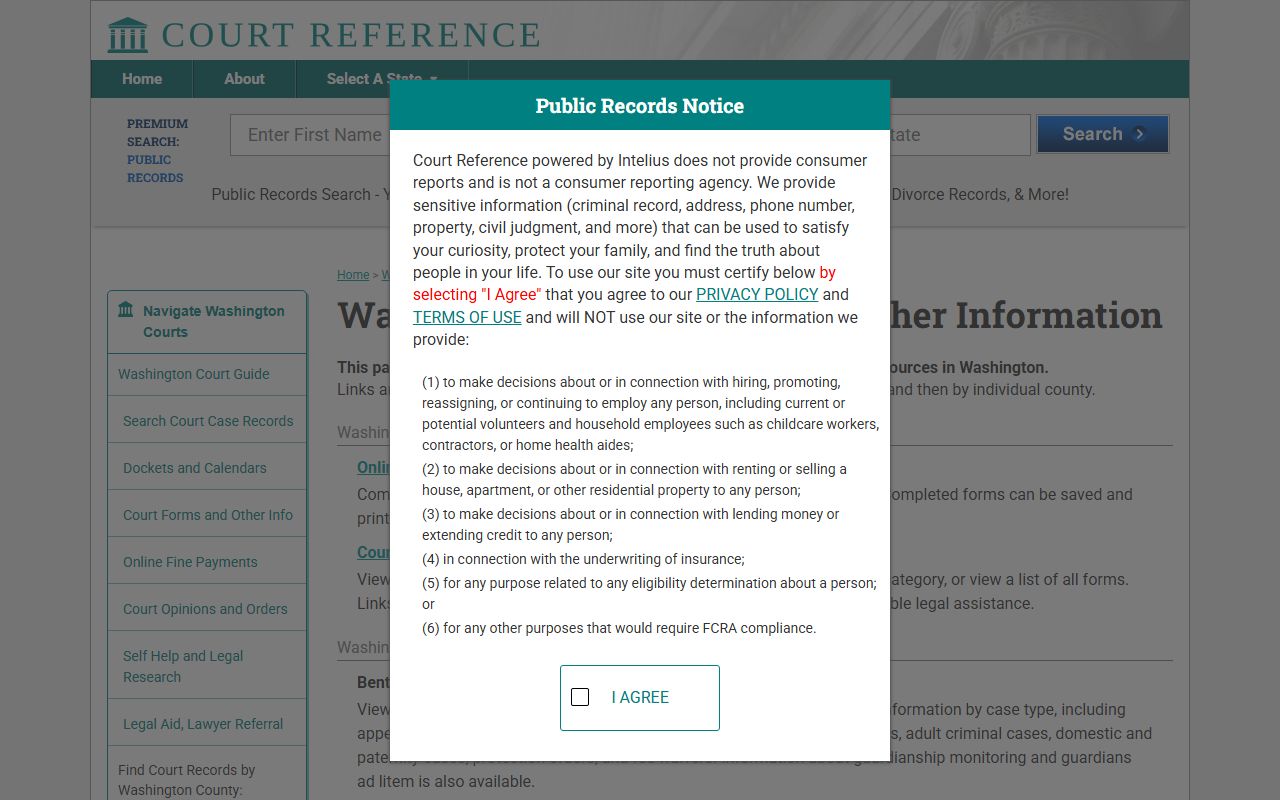 Court forms listing page with SeaTac Municipal Court forms for infractions and criminal cases