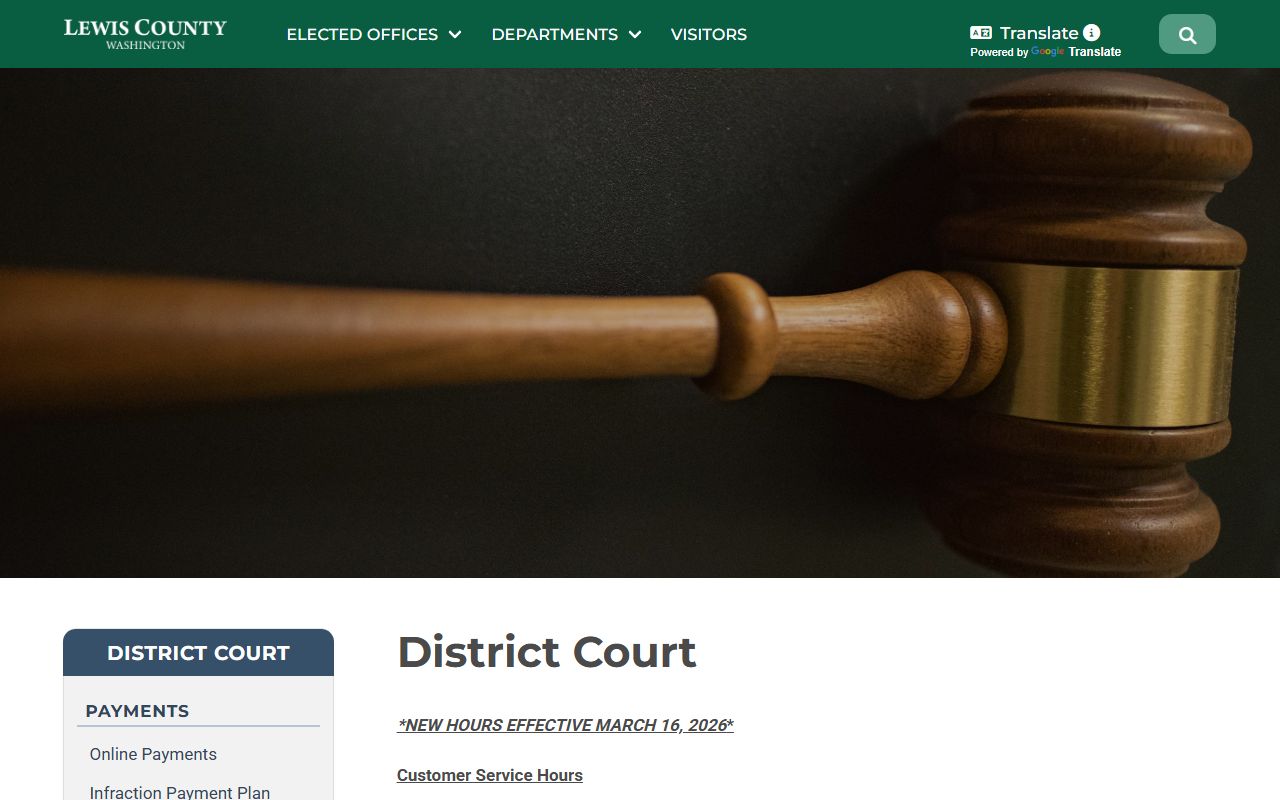Lewis County District Court official website page