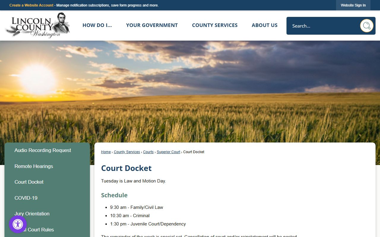 Lincoln County Court Docket official web page