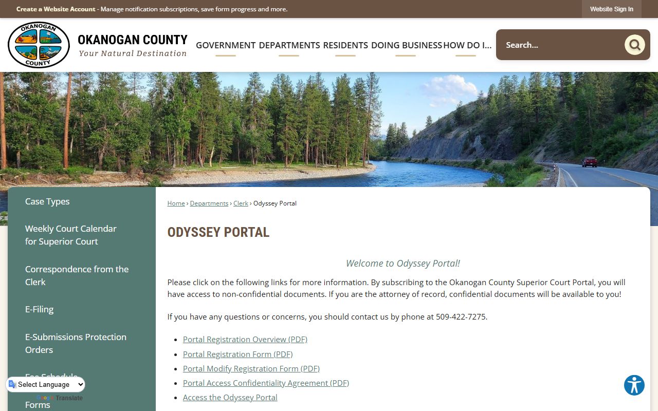 Okanogan County court docket Odyssey Portal subscription page