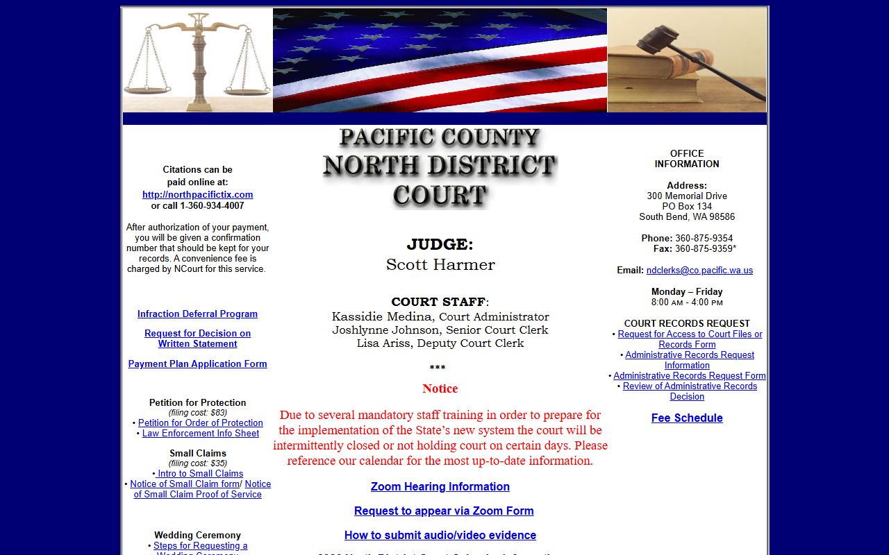 Pacific County court docket North District Court page