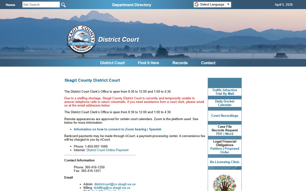 Skagit County District Court page